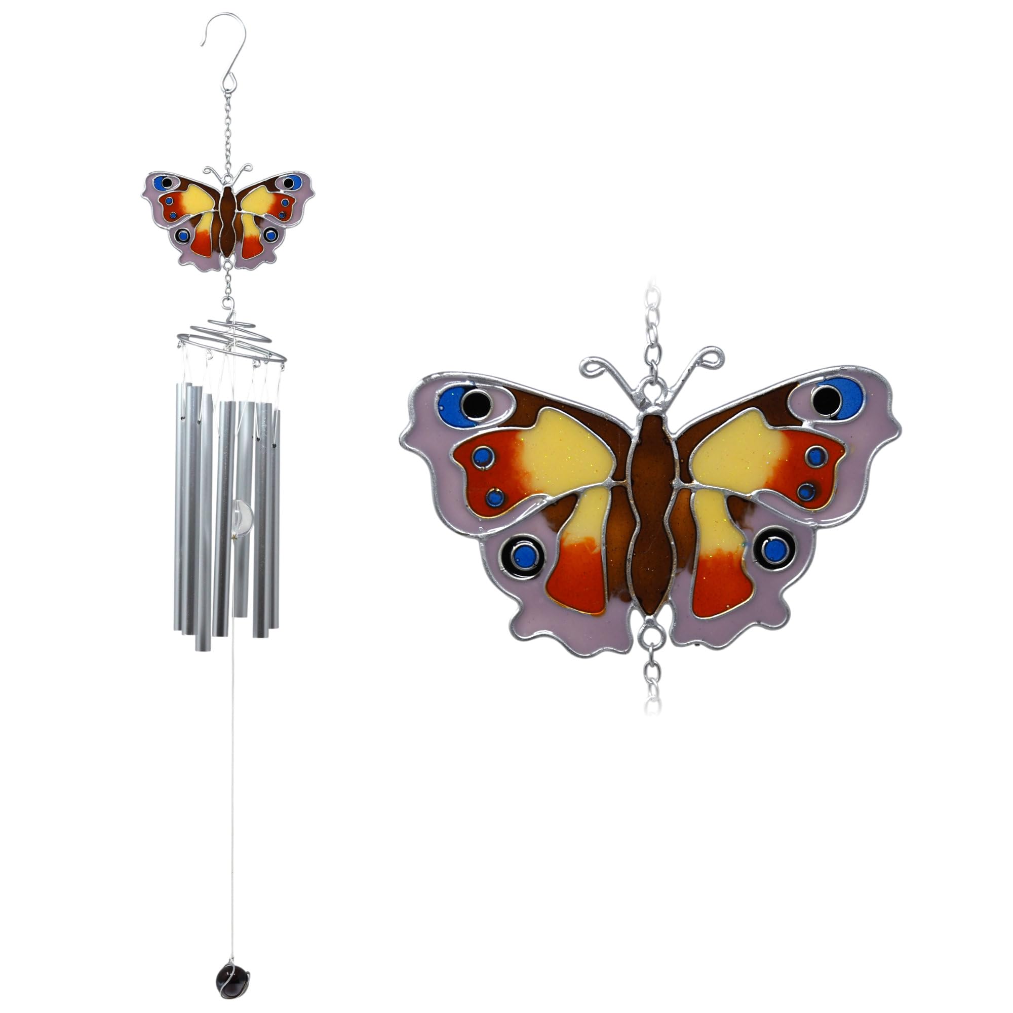 Peacock Butterfly 65cm Metal Wind Chime Suncatcher Hanging Garden Ornament