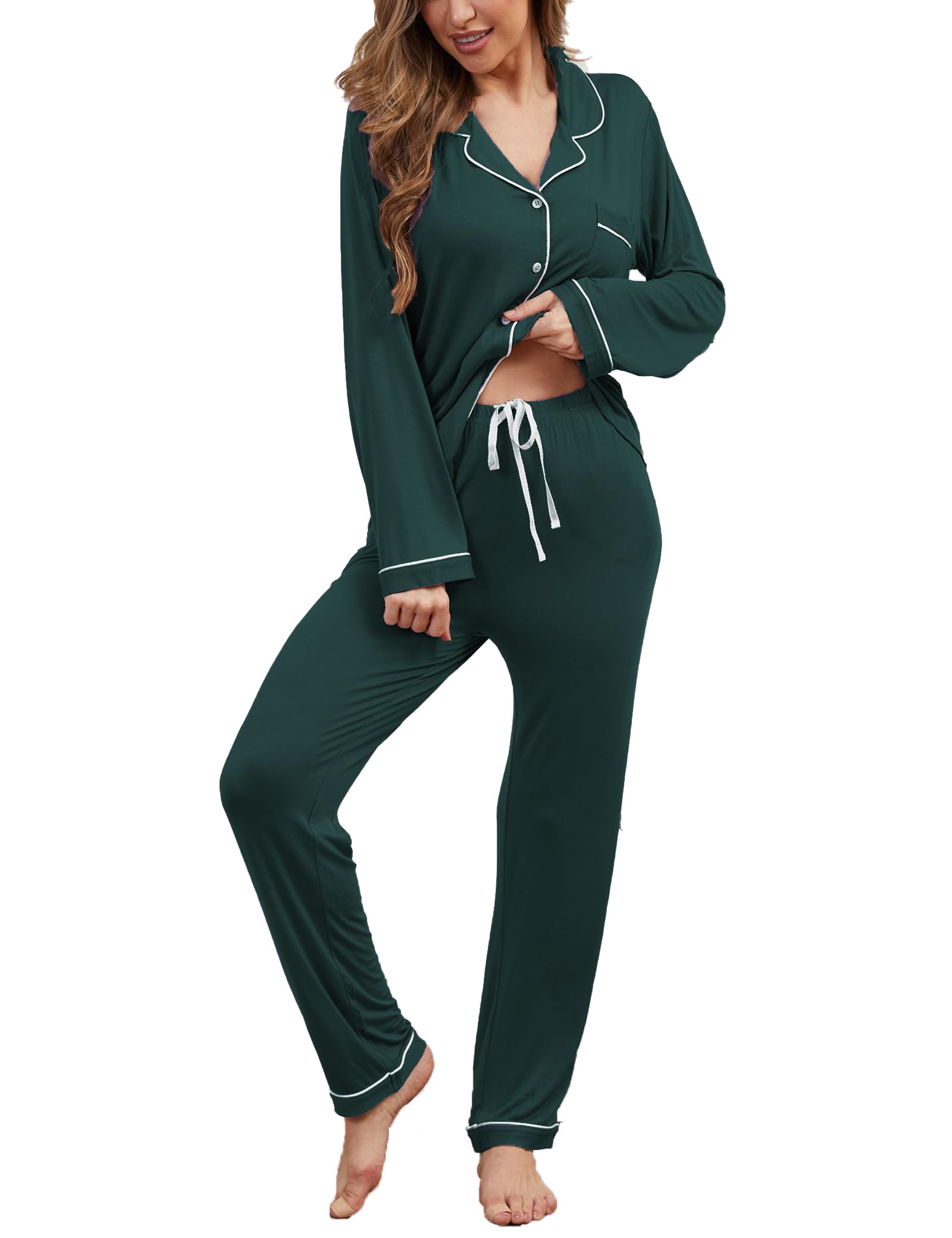 Pajama Sets Women Soft Long Sleeve Button Down Sleepwear Classic Ladies Pjs Lightweight Lounge Sets S-XXL