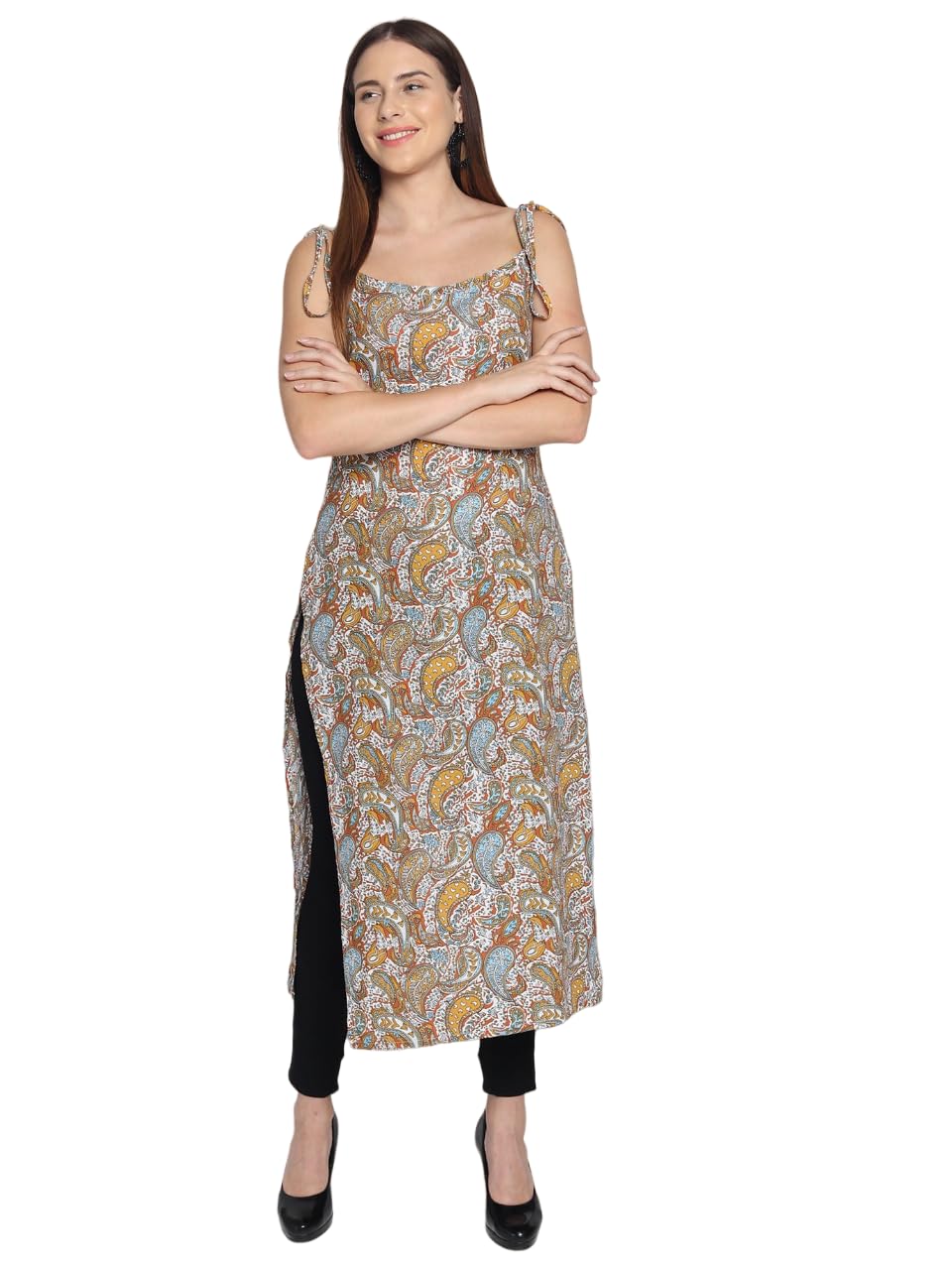 Patlani Women's Crepe Full Stitched Kurti. Brown