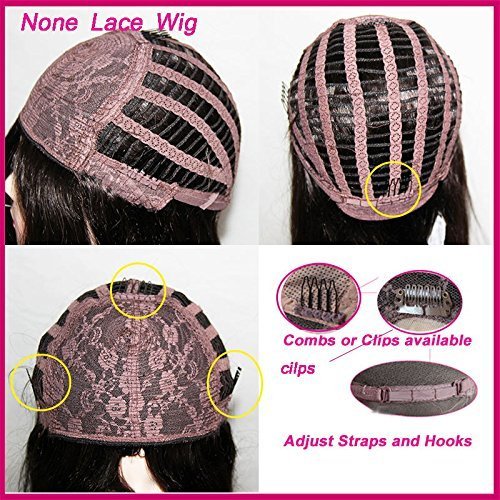 Non Lace Human Hair Wigs with Bangs Silky Straight Virgin Brazilian Hair None Lace Wig for Black Women (22inch)