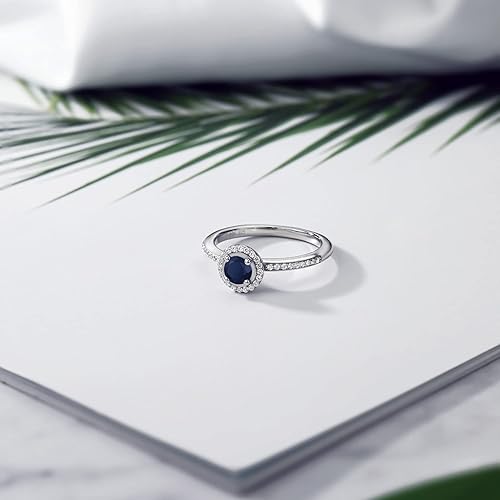 Miniatura 4 de Gem Stone King Anillo de compromiso de plata de ley 925 con zafiro azul para mujer (0.79 quilates, piedra natal de piedras preciosas, disponible en