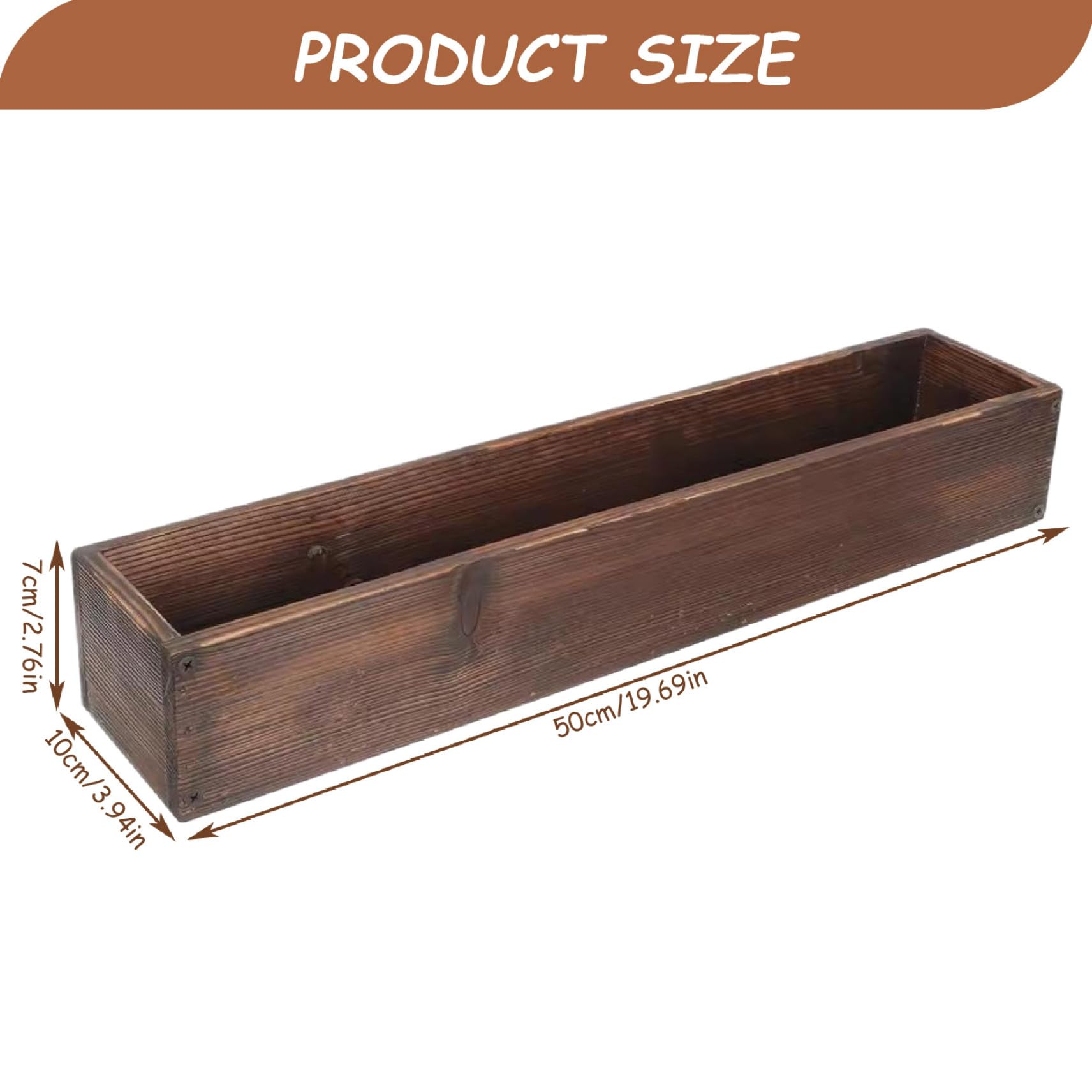 Caja de Madera, 19, 7 x 4 x 2, 8 macetero de Madera rústica, Maceta Rectangular para Flores suculentas para Patio, Granja, Patio, Interior y Exterior