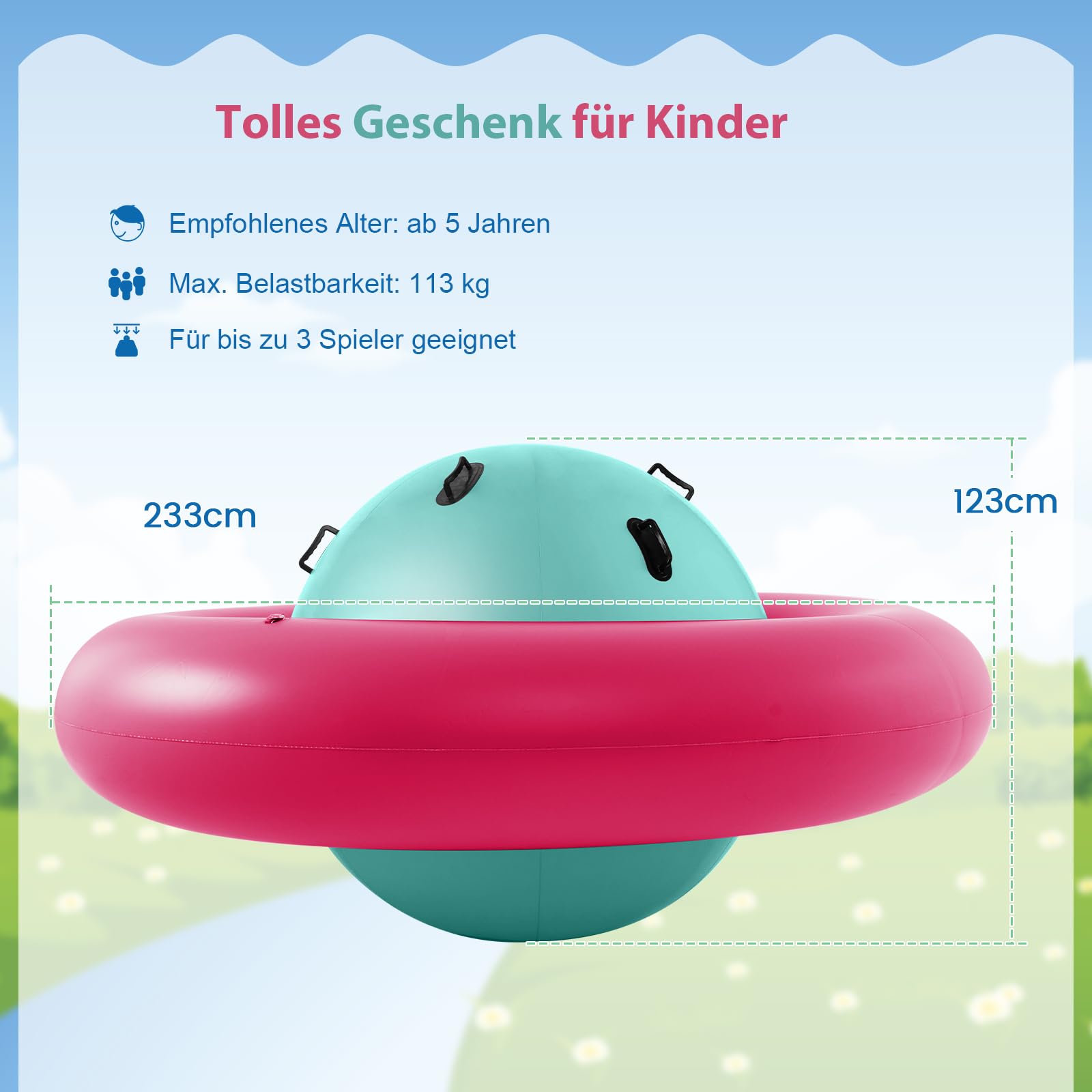 SOARS Aufblasbare Kletterkugel, Hüpfball zum Klettern für Kinder ab 5 Jahren, Kletterkuppel mit 6 Griffen bis zu 113kg belastbar (Grün+ Rosa)