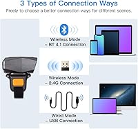 Vista 7 de Eyoyo Escáner de código de barras de anillo portátil Bluetooth 1D, lector de código de barras portátil con conexión inalámbrica y USB de 2.4 GHz