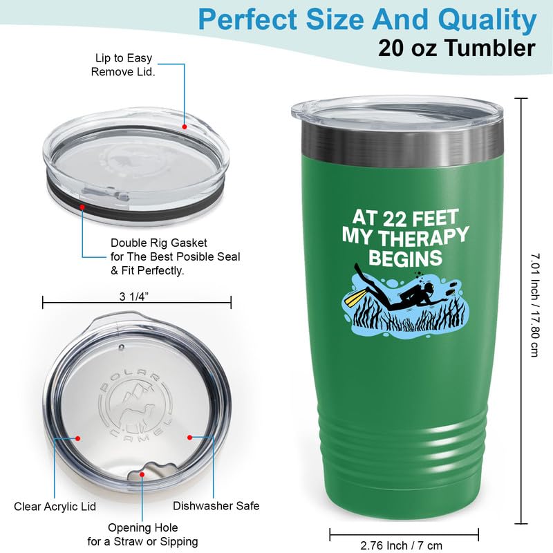 Flairy Land Scuba Diving Tumbler 20oz Green -My Therapy B - Scuba Diver Instructor Snorkeler Free Diving Swimmer