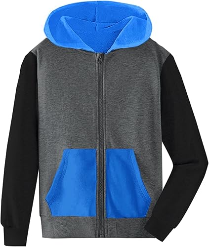 UNIFACO Sudaderas con capucha para niños y niñas, con cremallera, a la moda, chaqueta ligera para niños de 6 a 14 años