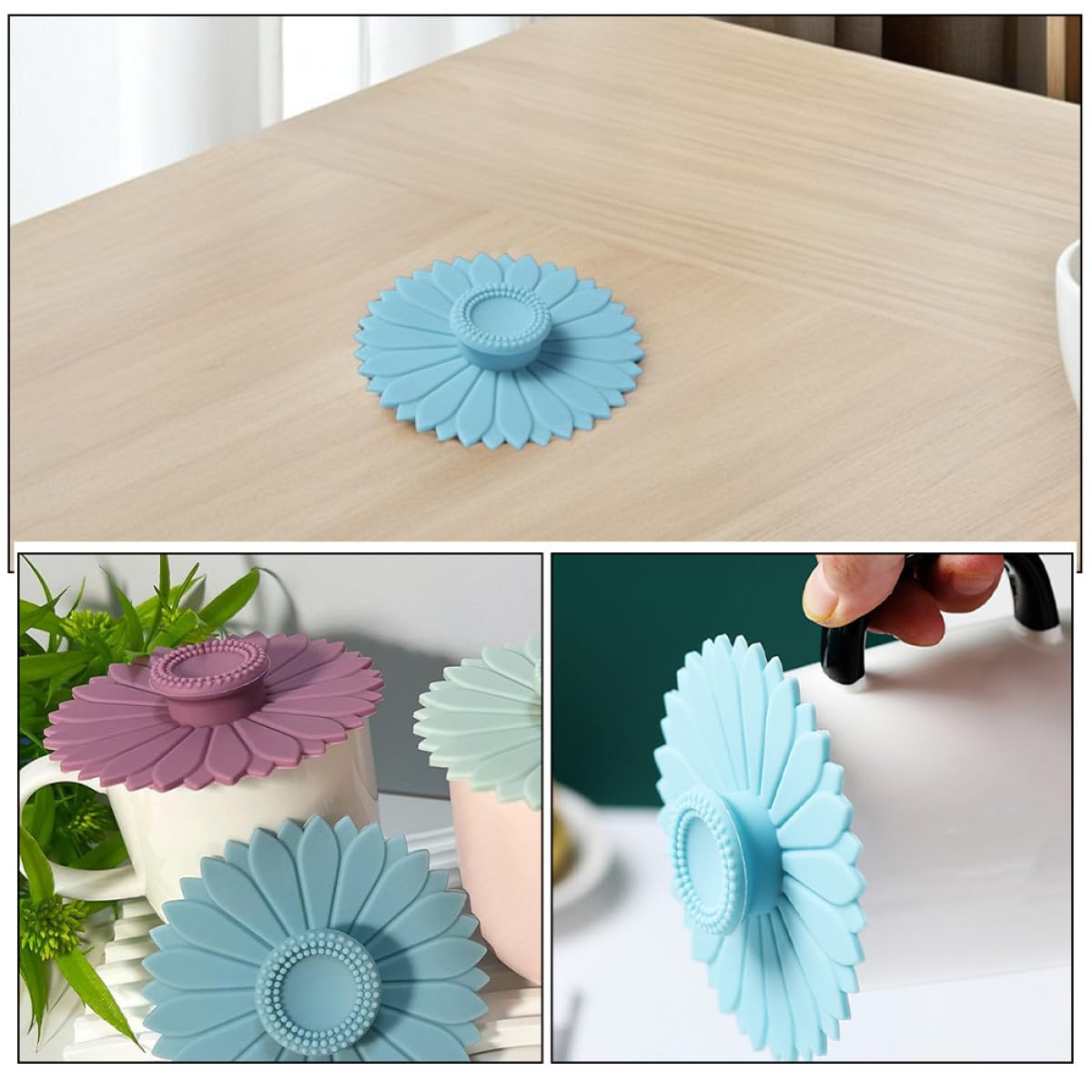 HOMSFOU Coperchi in Silicone Resistente al Calore per Uso Quotidiano Facili da Pulire Set 12 a Forma di Girasole per Tazze da Caffè e Bicchieri in Ceramica