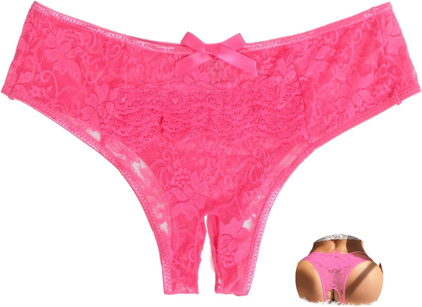 Women Lace Panties Cheeky Crotchless Underwear with Cute Bow Sexy Floral Briefs Plus Size S-4XL