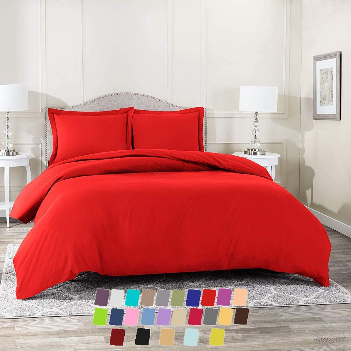 600 Thread Count 100% Egyptian Cotton 3-PCs Duvet Cover Set (1 Duvet Cover Button Closure with Corner Ties & 2 Pillow Shams) Solid (Twin/Twin XL, Red)