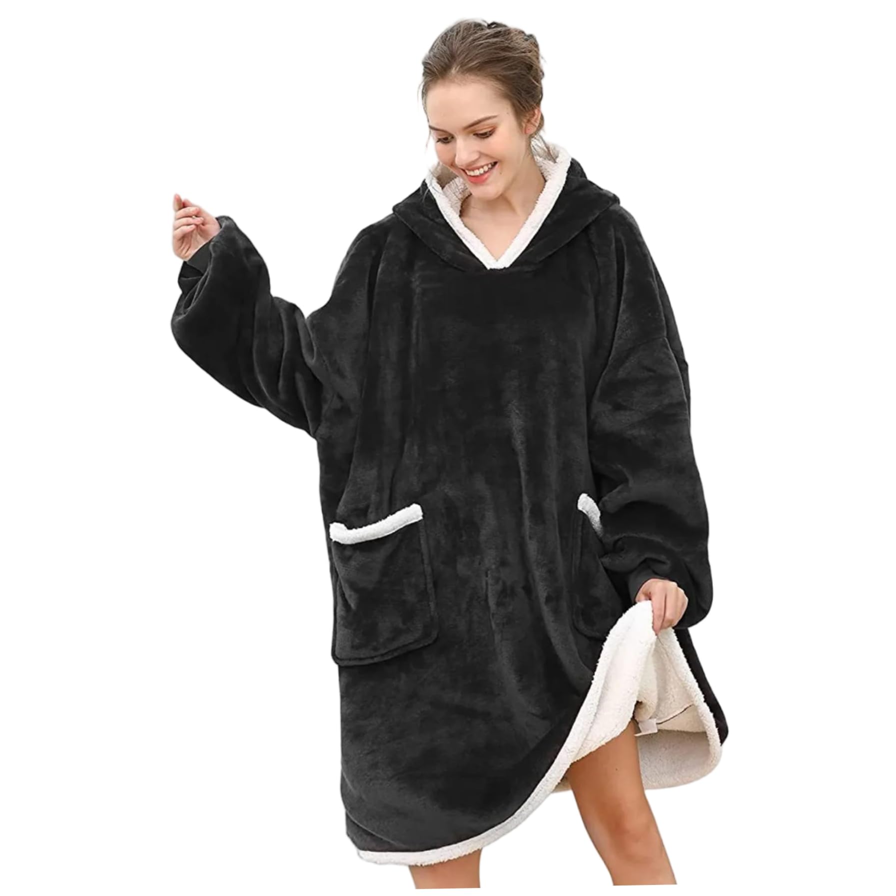 Couverture à capuche pour femmes adultes flanelle douce chaude avec poches