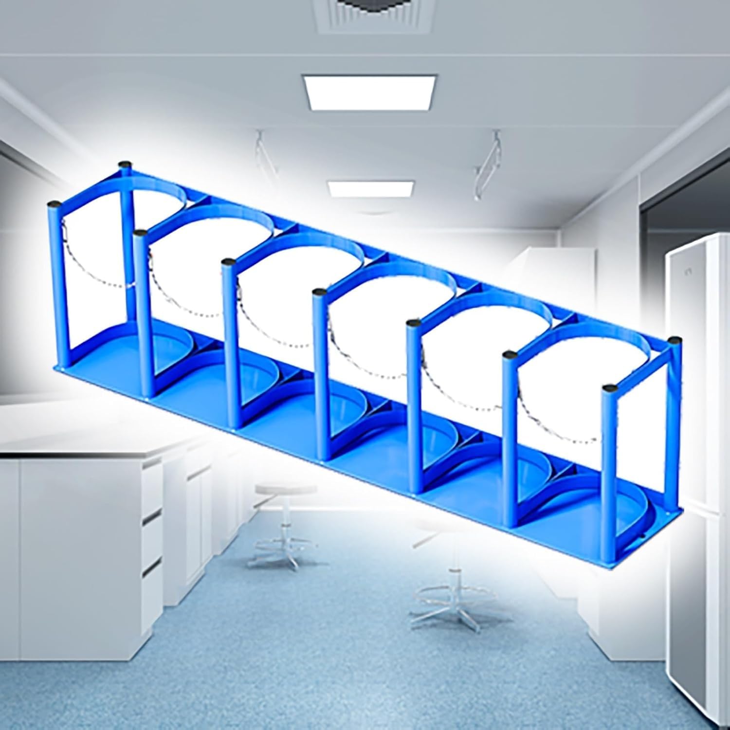 GTHTUHFD Multi-Functional Steel Oxygen Cylinder Rack For Medical, Laboratory & Gas Storage - 39Cm Height, Holds Propane & Tanks - Durable Storage Stand,Blue-L-111cm(43 3/4