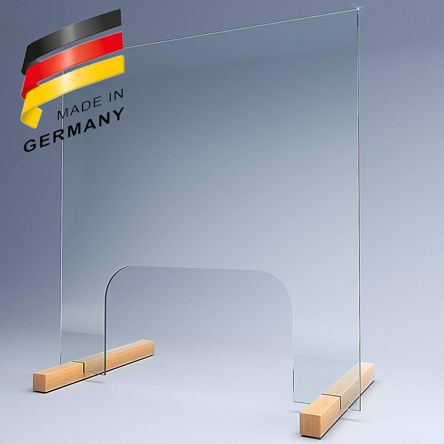 SARAR Spuckschutz aus 8mm echtes SICHERHEITSGLAS - (B) 80 cm x (H) 70 cm Made in Germany - Antibakteriell Hustenschutz Thekenaufsatz Niesschutz Spritzschutz Virenschutz Durchreiche ESG A2
