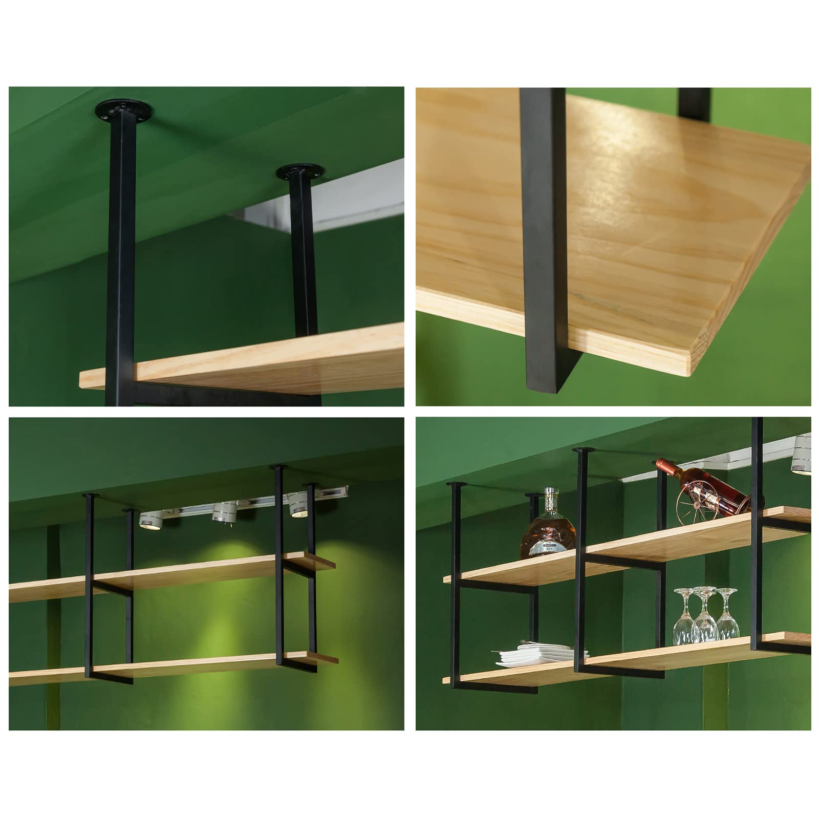 Industrie Deckenregal Hängeregal, 2-lagiges Deckenmontage Lagerregal Schwebendes, Hängendes Metall Weinregal, für Restaurant, Bar, Cafe, Küche (100×30×60cm)