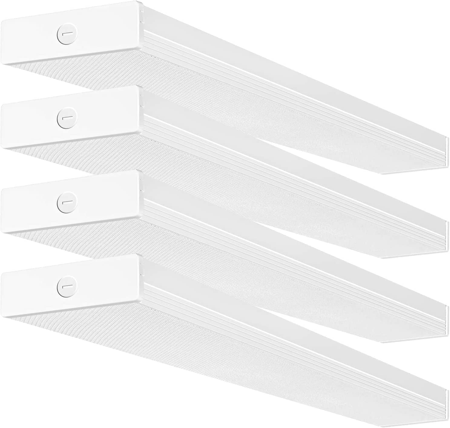 hykolity 4 Pack 4FT LED Wraparound Light 40W 4 Foot LED Shop Lights for Garage, [2-lamp 32W Fluorescent Equiv.] 4400lm 4000K Wrap Light, Flushmount Office Ceiling Light Fixture ETL Listed