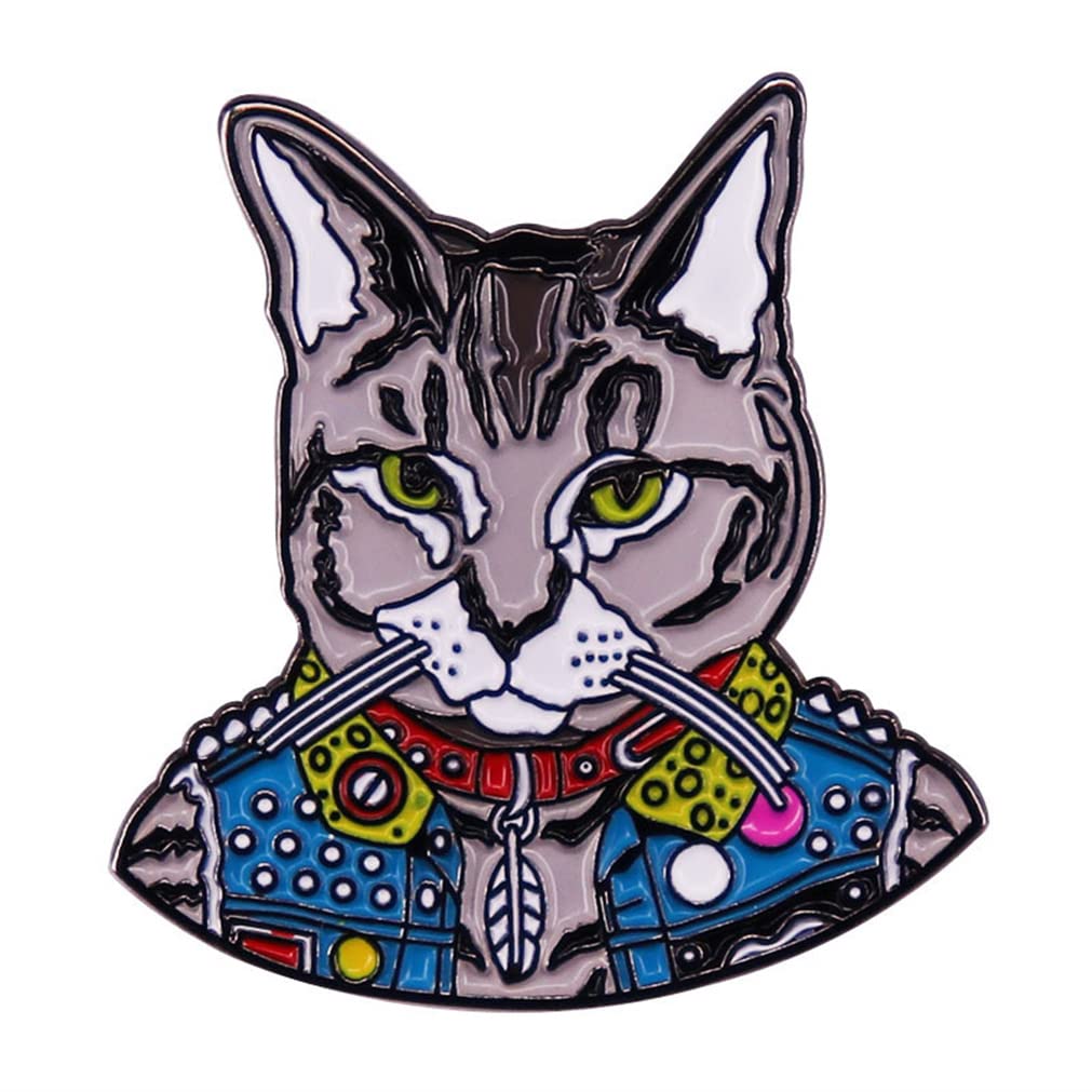 Tiger Spot Cat Brooch Punk Rock Style Cat Badge Rock Style Cat Shape Hard Enamel Pin Rock Music Fan Cat Lover Jewelry Gift Suitable for Jacket Shirt Canvas Bag, Metal, no gemstone