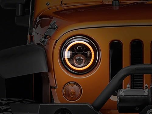 Miniatura 9 de Axial Faros delanteros LED Halo con señales direccionales DRL y ámbar carcasa negra lente transparente compatible con Jeep Wrangler TJ y JK 97-18