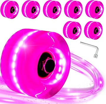 8 Pack 78A Light up Roller Skate Wheels 32 x 64mm, Luminous Skate Wheels with Bearings Installed for Indoor or Outdoor Double Row Skating and Skateboard Accessories