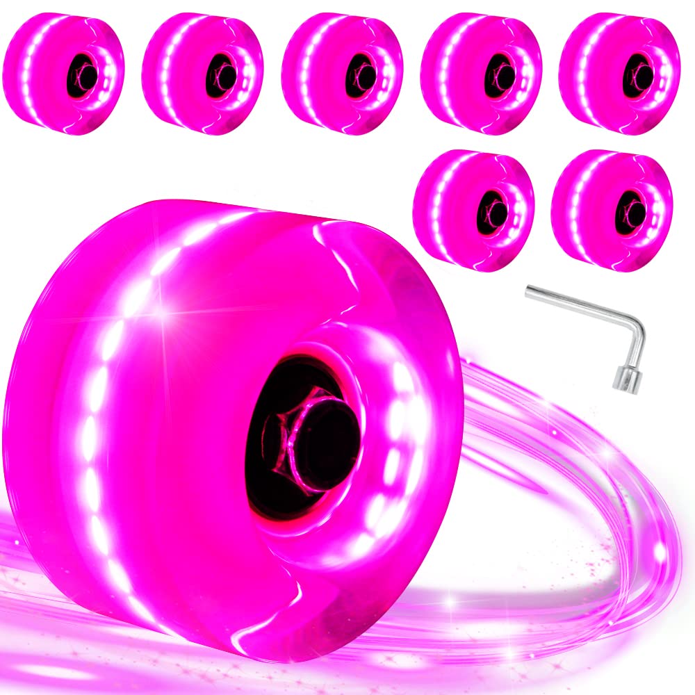 Paquete de 8 ruedas iluminadas 78A para patines de 32 x 64 mm, ruedas luminosas con rodamientos instalados para patinaje de doble fila en interiores o exteriores, accesorios de monopatín