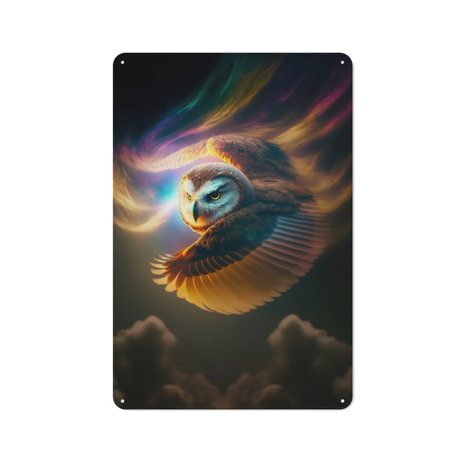Junmoney Owl In Cosmic Flight Metal Wall Sign 30X20cm, Retro Decor For Pub Or Café, For Vintage Wall Decor Fans, For Garage And Workshop Walls