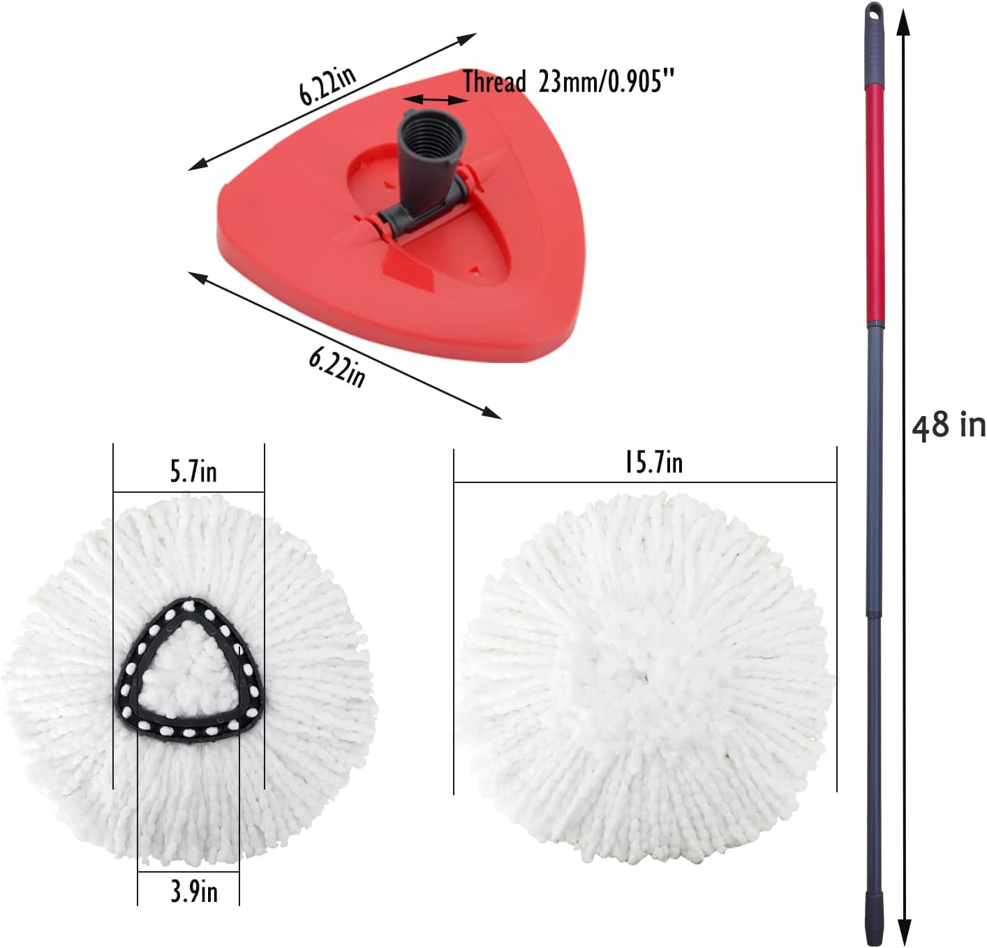 3 Pack Spin Mop Replacement Heads Microfiber Mop Refills Replace Heads Safe for Cleaning All Hard-surfaced Floors Includes 1 Replacement Mop Handle & 1 Replacement Mop Base