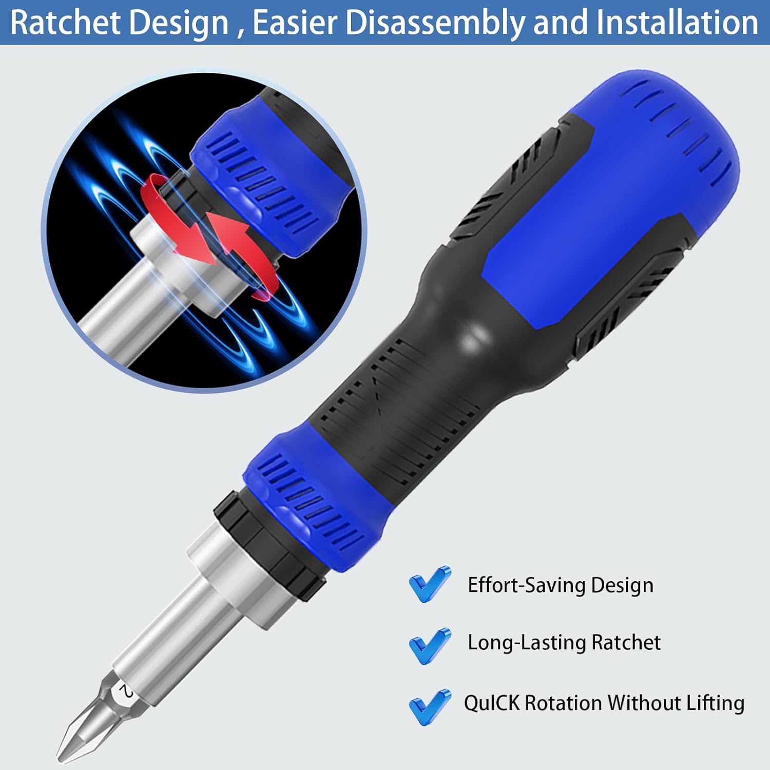 Ratcheting Screwdriver Bit Set, WOOPHEN 13-in-1 Multi Bit Ratchet Screw with Magnetic 1/4 Nut Driver Screwdriver, Suitable for Garage, Home, Workplace and DIY Repair (Blue)