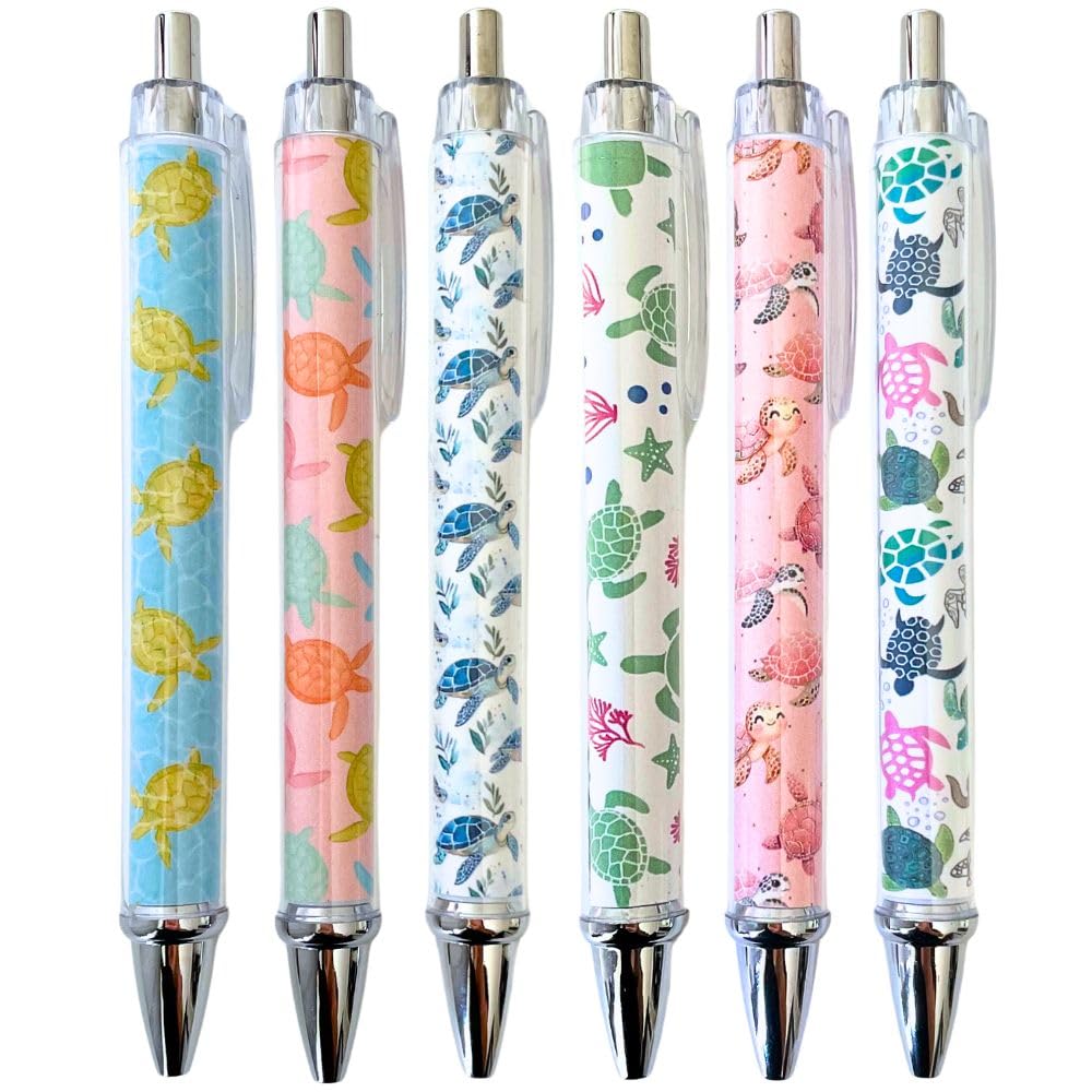 YJ PREMIUMS 6PC Turtle Pens Cute Turtles Turtled Turtlely Writing Ink Ballpoint Pen School Office Supplies Stocking Hawaiian Ocean Sea Animals for Teacher Coworkers Lovers Women Staff Employee Gifts