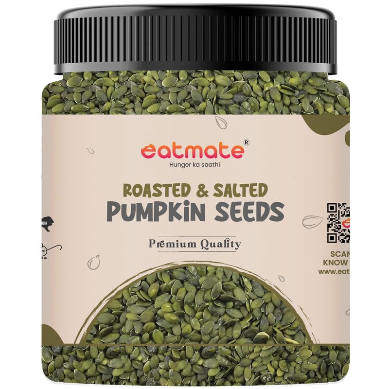 Image of Eatmate Roasted and Salted Pumpkin Seeds | High Fiber Vegetarian Crunchy Snack with Zinc and Magnesium | Natural Diet Protein Rich Seeds for Eating Fitness and Daily Nutrition Pack (500g)