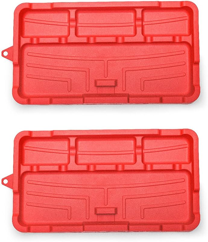 ToolTray - Flexible Tool Tray Organizer and Storage for Screws, Nuts, Bolt Organizer- Non-Magnetic, Set of 2 (Red)