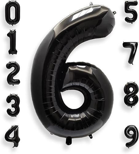 AULE Globos grandes negros de 40 pulgadas con número 6, globos de helio de aluminio grandes del 0 al 9, decoraciones gigantes de fiesta de