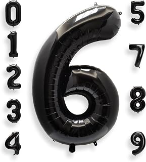 AULE 40 Inch Big Black 6 Balloon Number Large Foil Helium Number Balloons 0-9 Jumbo Giant Happy 6th Birthday Party Decorations for Boy or Girl Huge Mylar Anniversary Party Supplies