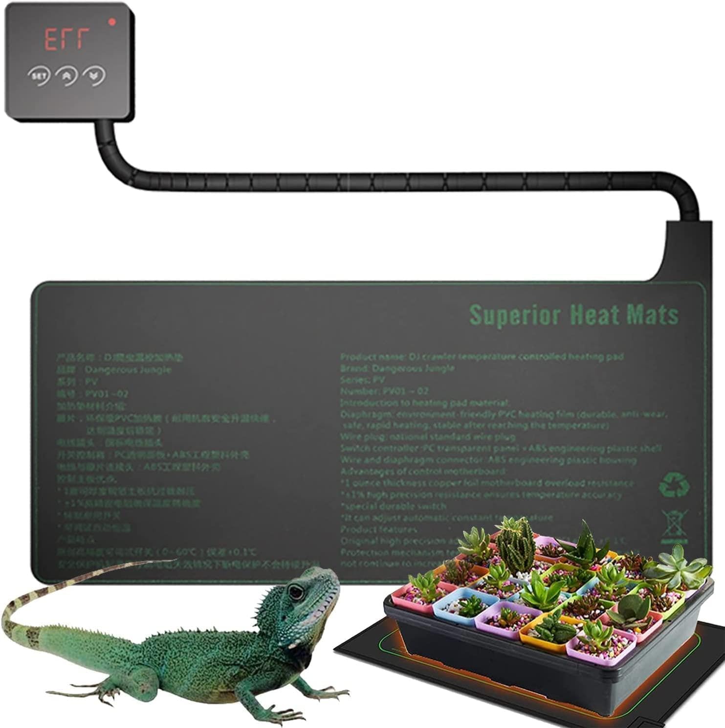 Reptile Heat Mat Seeding Heat Mat, Reptile Heating Pat With Temperature Adjustable, Hydroponic Plant Germination Starting Pad, For Indoor Plants Germination Hydroponic And Turtles Snake Lizard Hamster