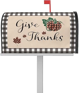 Mailbox Cover Magnetic Autumn Thanksgiving Farm Pumpkin Quote Mailbox Covers Standard Size 21x18in,Mailbox Covers Wrap Post Letter Box Cover for Garden Yard Outdoor Abstract Maple Leaf Plaid Art