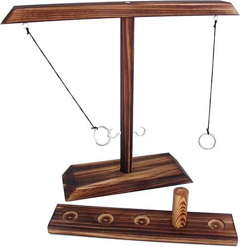 Juego de lanzamiento de anillos de adherencia para adultos y niños (tamaño grande y fijado con tornillo), lanzamiento de anillos de madera hecho a