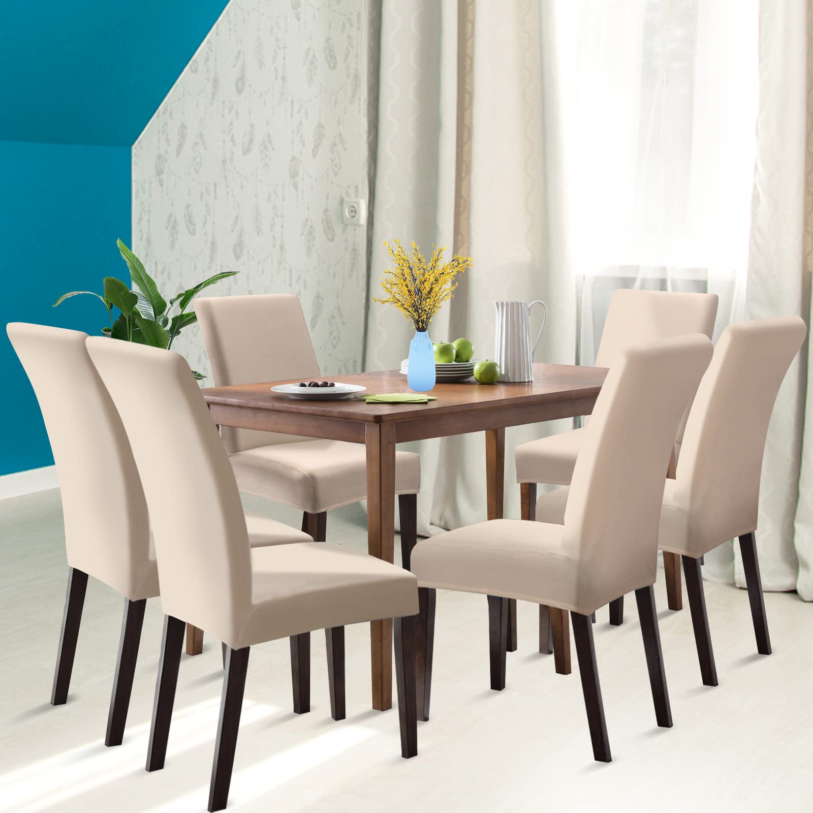 Juego de 6 fundas elásticas universales para silla, fundas de silla de comedor, fundas elásticas y lavables, para comedor, banquete, boda, fiesta, decoración (Off-White)