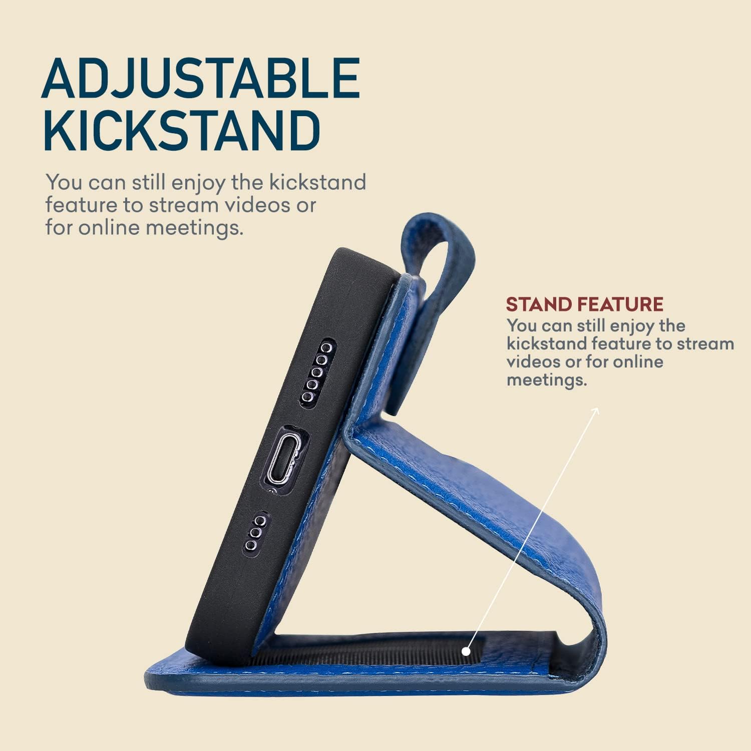 Bayelon Case for iPhone 13 Pro Max, Full Grain Leather Wallet Case, [2in1], Detachable Magnetic Flip Cover with Card Slots, Kickstand, MagSafe Compatible (Royal Blue)