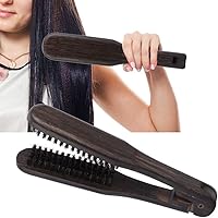 Vista 6 de Pinza para el cabello, peine profesional de peluquería de madera, peine alisador de pelo doble con cepillos dobles, herramienta alisadora de pelo