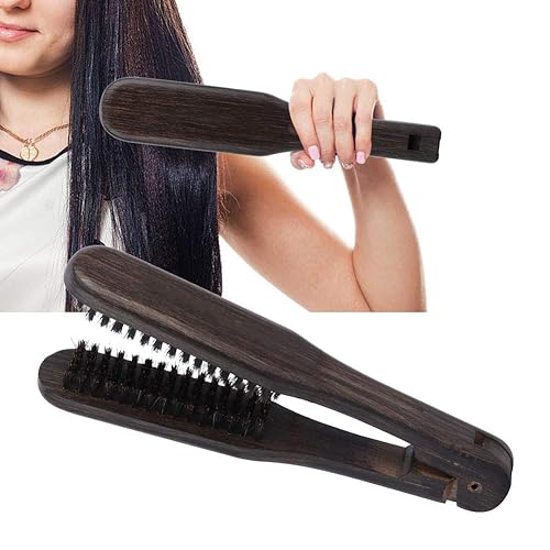 Miniatura 6 de Pinza para el cabello, peine profesional de peluquería de madera, peine alisador de pelo doble con cepillos dobles, herramienta alisadora de pelo