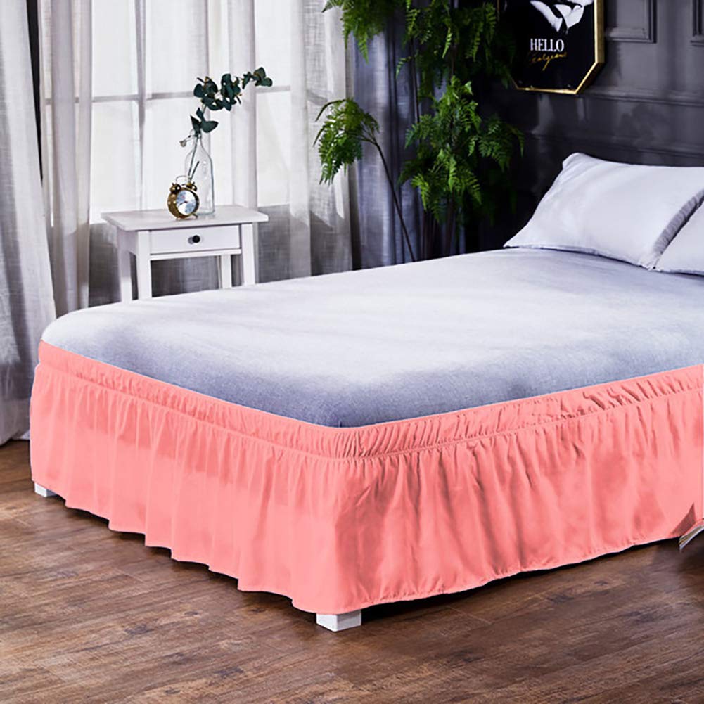 Cache sommier volants tissu luxe rose 135x200cm pour literie raffinée