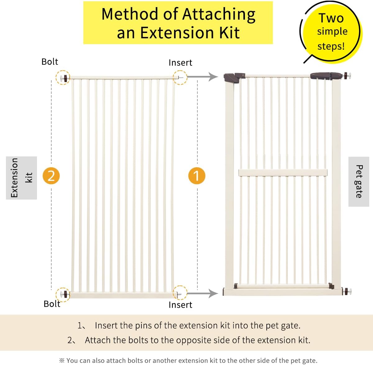 Lumizone Extra Tall Cat Gate Extension Kit 61.02" High Pressure Mounted 29.17" Extra Wide 1.37" Gap No Drilling Tall Pet Gate for Dogs (Cream, 61.02" H x 29.17" W, Extension)