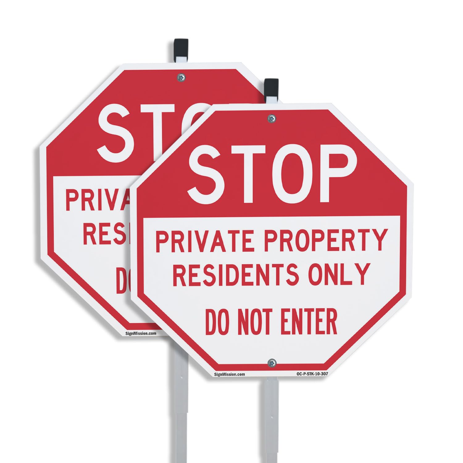 Stop Private Property Residents Only Do Not Enter (2 Pack) 10 inch X 10 inch Octagon Rust Free Aluminum Metal Signs with Aluminum Mounting Stakes