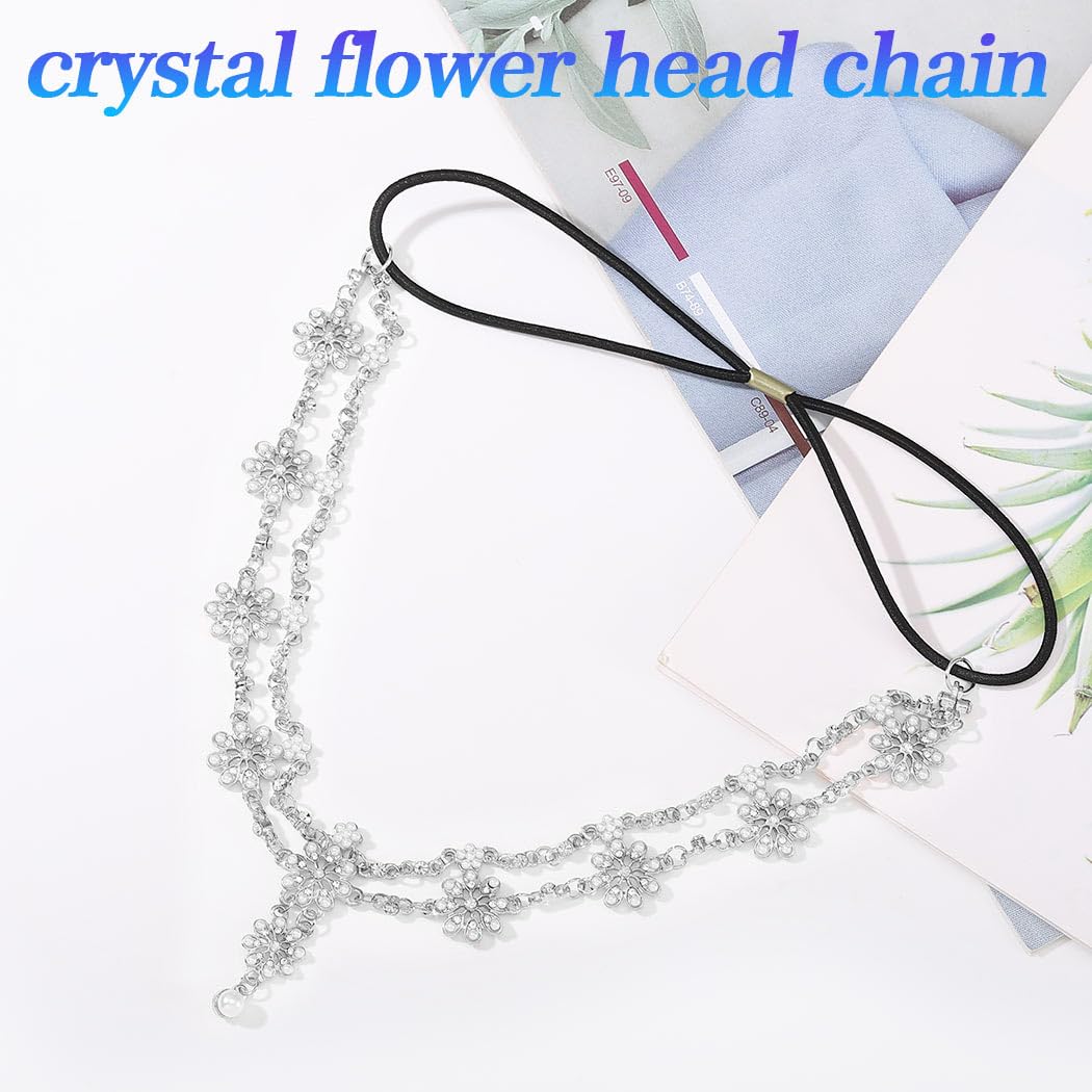 Unsutuo Hair Jewelry Head Chain Wedding Bohemian Floral Headband Elastic for Women(Silver) image 2