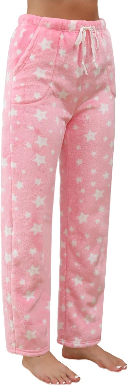 SANGTREE Women Plush Pajama Pants Fleece Pj Fuzzy Pants for Women with Pockets Sleepwear