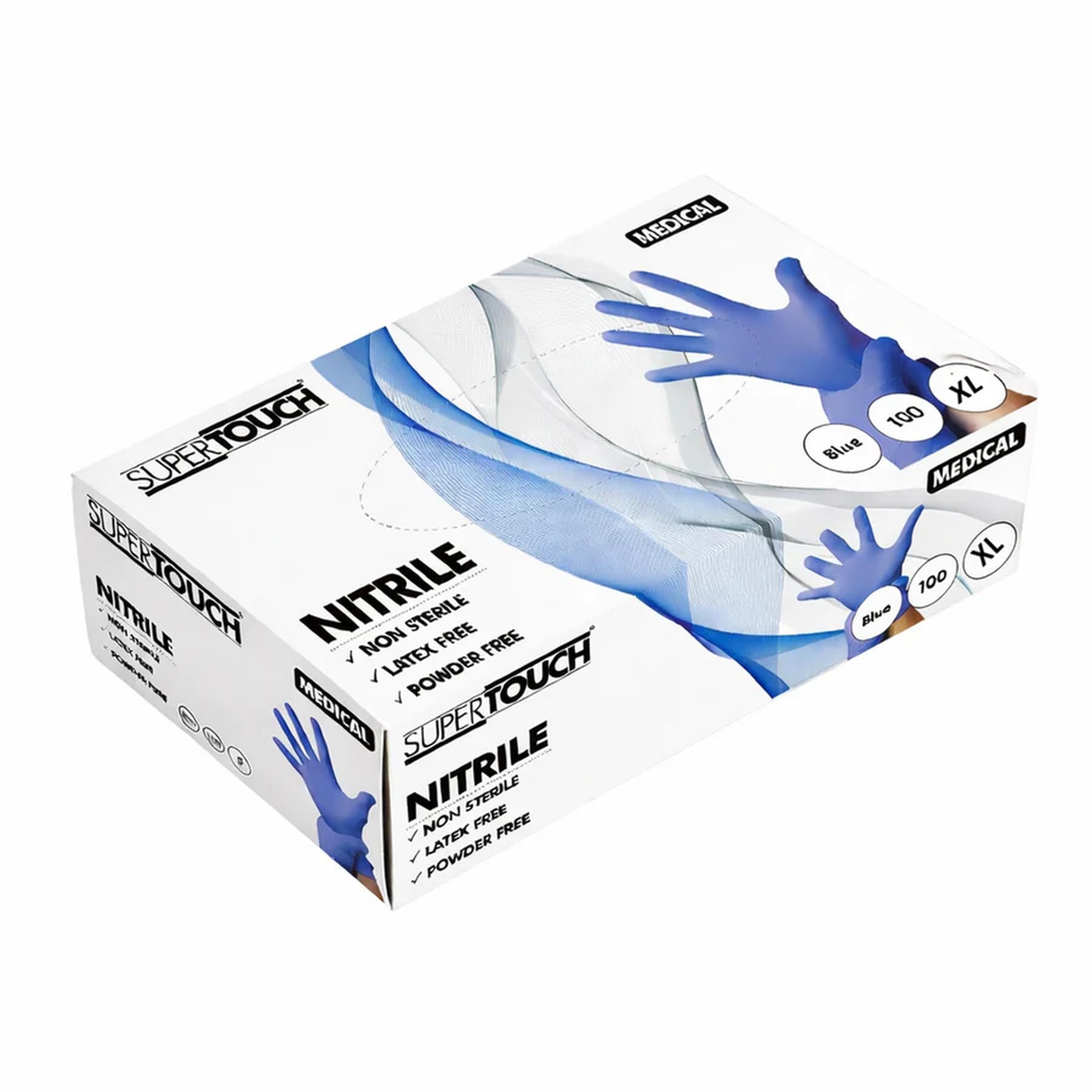 CateringBase Supertouch Blue Nitrile Disposable Gloves, XL, Powder Free, Latex Free, Medical Examination, Box of 100