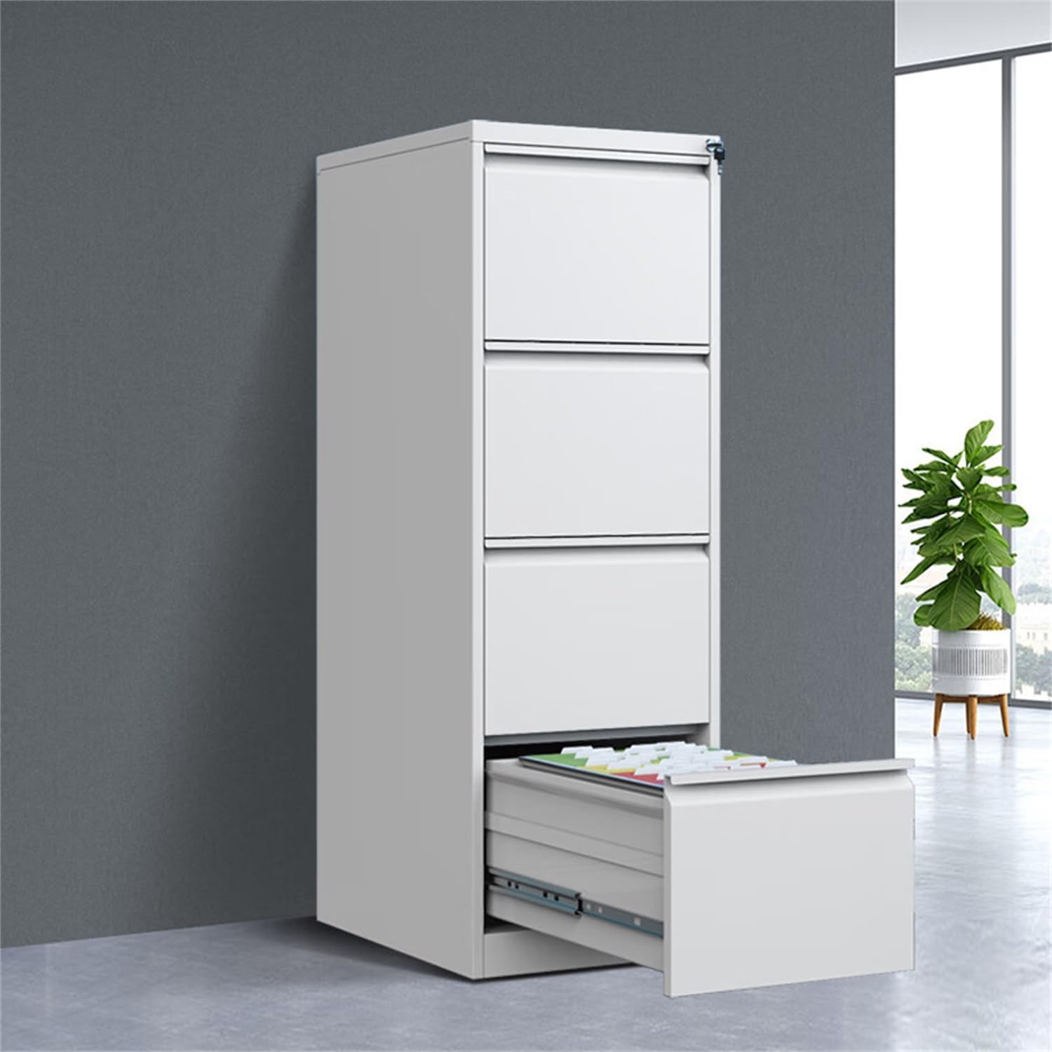 Garvee 4 Drawer File Cabinet with Lock,Heavy Duty Vertical Filing Cabinets for Home Office, Metal Steel Storage Cabinet for Letter/Legal Size File, Assembly Required