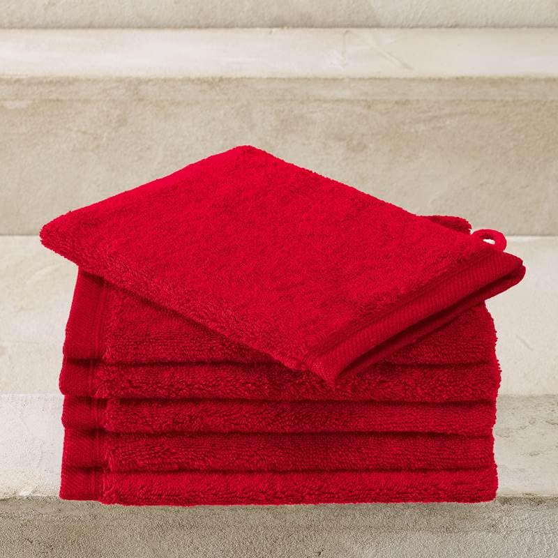 De Witte Lietaer Contessa Lot de 6 gants de toilette en coton Rouge écarlate 16 x 22 cm
