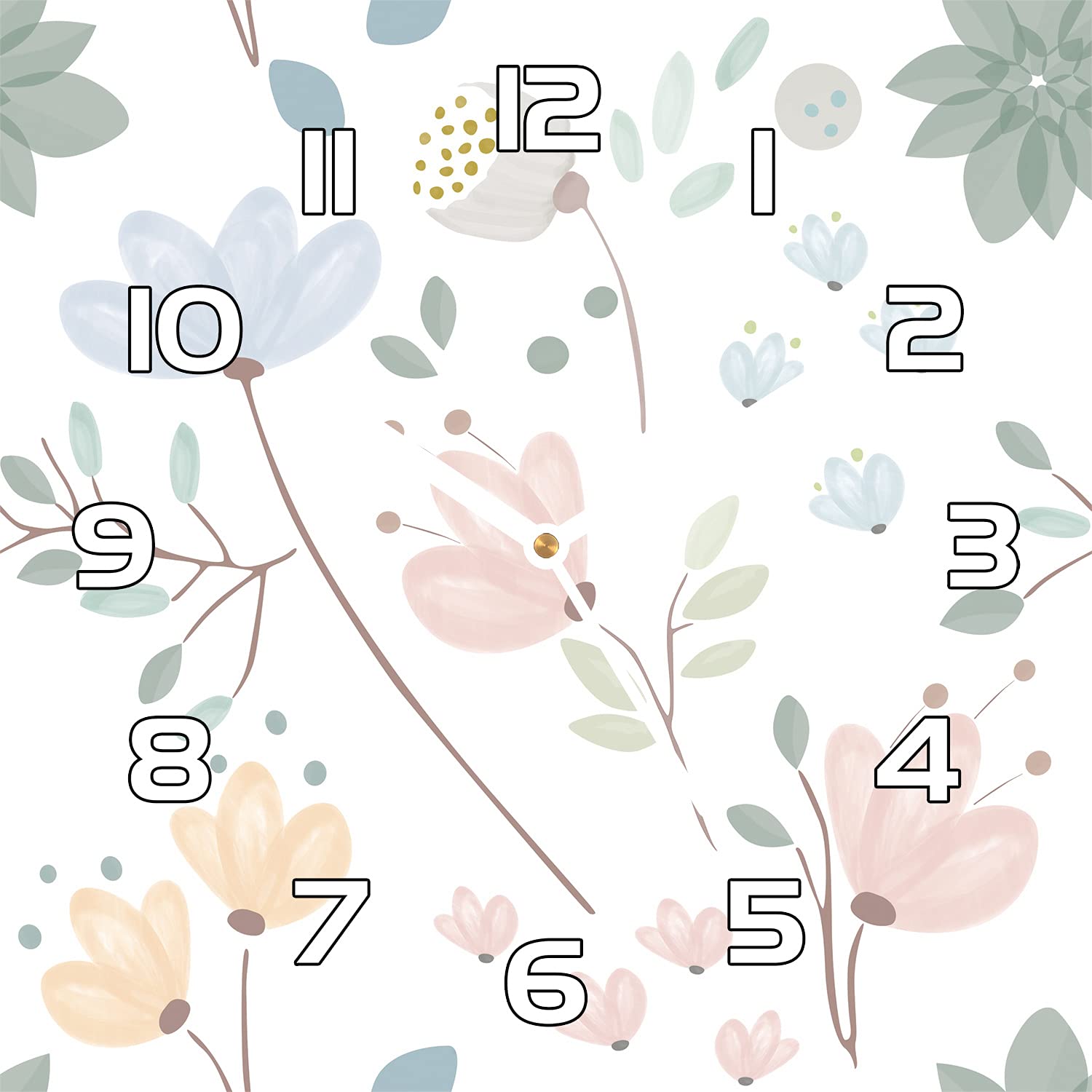 Horloge en verre 30x30 cm moderne avec pivoine fleurie et aiguilles blanches de Coloray