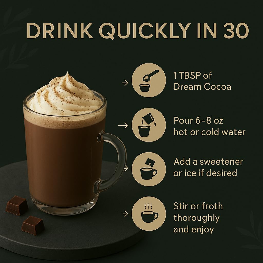 Magnesium Hot Cocoa – Melatonin-Free Natural Sleep Aid Hot Chocolate for Adults with Reishi Mushroom, L-Theanine & Zinc Glycinate – Relaxation & Restful Sleep Support Mushroom Coffee, 30 Servings - Image 7