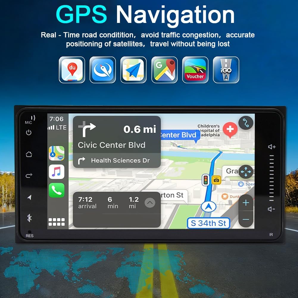 7” Android 14 Car Stereo for Nissan Versa 2012 2013 2014 2015 2016 2017 2018 2019 Double Din Touch Screen Head Unit with Wireless Carplay Android Auto WiFi GPS Bluetooth AHD Backup Camera Microphone