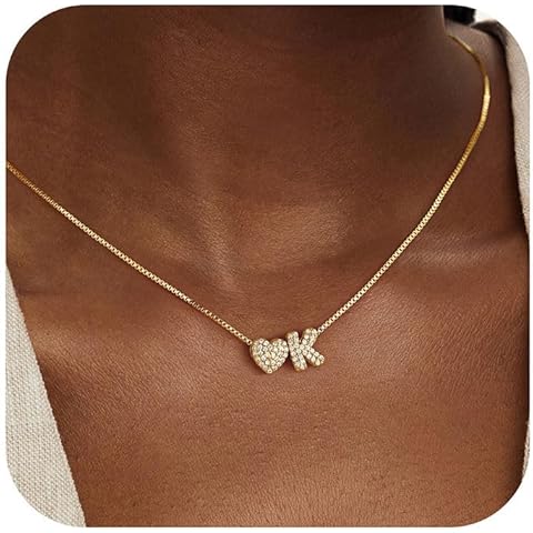 Turandoss Gold Heart Initial Necklace for Women - Dainty 18K-Gold-Plated Personalized Heart Letter Necklace Trendy Simple Cute Letter Necklace Gold Jewelry Birthday Gifts for Women Girls