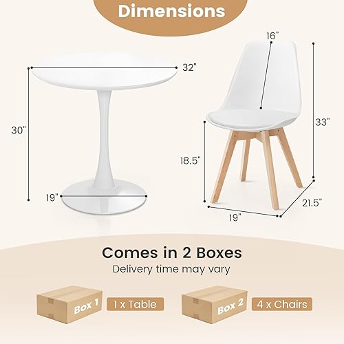 Miniatura 6 de Tangkula Juego de mesa de comedor redonda para 4, juego de mesa de cocina con asiento acolchado y patas de madera maciza, mesa de cocina redonda y